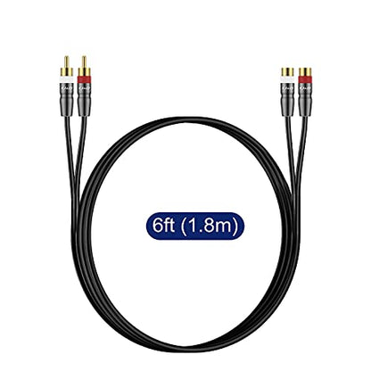 J&D 2 RCA Extension Cable Male to Female, Copper Shell Gold-Plated 2RCA Male to 2RCA Female Cable Stereo Audio Extender Cord Adapter, 6 Feet - size: 6 Feet