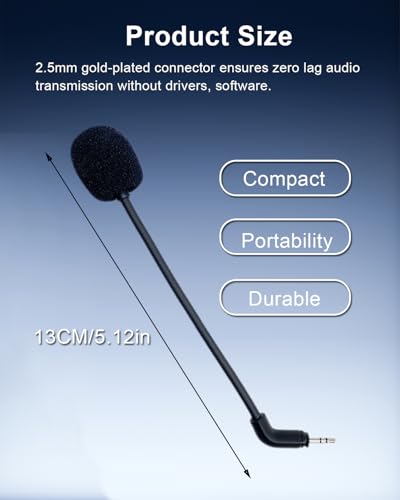 2.5mm Replacement Microphone for Turtle Beach Recon 500 Headset | Game Voice Mic, Boom Detachable, Noise Cancelling, Stereo Studio