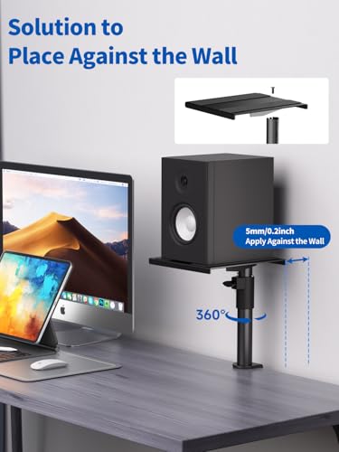 suptek Clamp-on Speaker Stand Desk Mount Set, Height Adjustment, Swivel, 9.6 x 8.8 inch Trays, Universal Audio Holders for Bookshelf Speakers, Elevated Sound, Against the Wall, 2 Pack, Black, SDM001K - color: Black, size: Speaker Stands Against the Wall