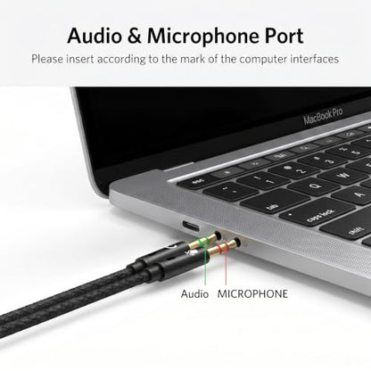Headphone Splitter for Computer, 3.5mm Female to 2 Dual 3.5mm | Audio Splitter, 1 in 2 Y Separator, Mic and Headphone Jack Adapter Cable, for Headset Gaming Computer Laptop