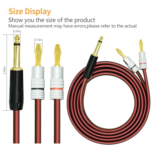 Yuchenfeng 2Pack Gold-Plated 1/4" TS Mono to Banana Plug Speaker Cable - 14AWG OFC Copper Audio Cable for Guitar, Mic & DJ Equipment, Dual PVC Shielded, Hi-Fi Sound 6.5FT