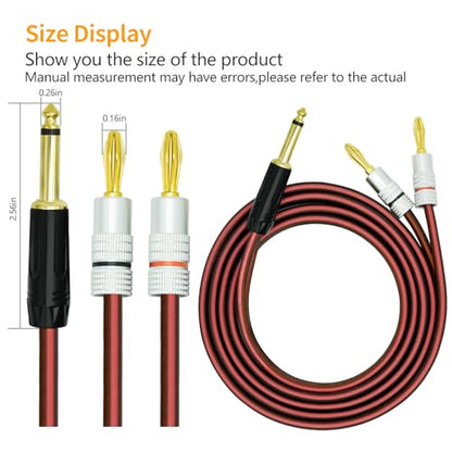 Yuchenfeng 2Pack Gold-Plated 1/4" TS Mono to Banana Plug Speaker Cable - 14AWG OFC Copper Audio Cable for Guitar, Mic & DJ Equipment, Dual PVC Shielded, Hi-Fi Sound 6.5FT