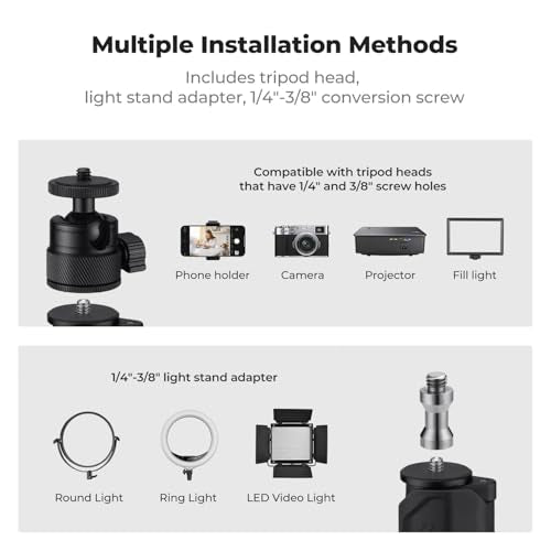 K&F CONCEPT Camera Desk Mount 16"-37" with 360° Ball Head & Phone Clip | Tabletop C-Clamp Adjustable Light Stand for DSLR, Ring Light, Webcam, Live Streaming, Online Teaching TD01 - style: TD01 1-Pack