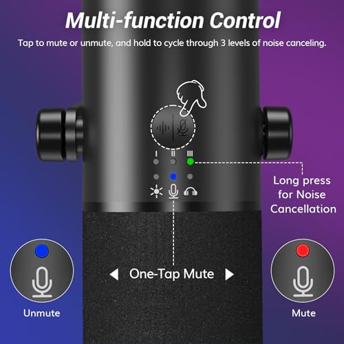 TONOR Dynamic Gaming Microphone XLR/USB Mic with AI Noise Cancellation | Desktop Stand Set, RGB, Tap Mute, 3.5mm Jack, Gain Control, Microfono for Content Creators, Black, TD510 AIR S