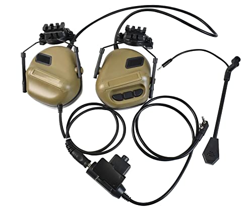 Helmet Mode Tactical Shooting headset + with U94 PTT 2pin with ARC Rail Adapter Noise Reduction & Sound Pickup Ear Protection (TAN) - color: Tan