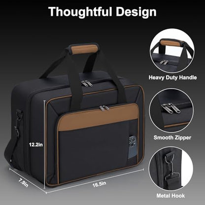 GDNasist Carrying Case Compatible with PS5/PS5 Pro/PS5 Slim, Brown | Travel Thickened Protective Bag Compatible with Playstation 5 Console, Headset, PS5 Controller, Game Discs and Accessories - color: Brown