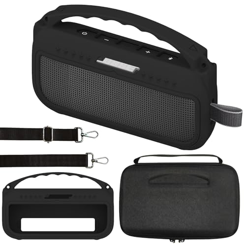 JCHPINE Silicone Cover and Carrying Case for Bose SoundLink Flex Speaker | Protective Cases with Handle and Shoulder Strap, Soft Silicone Cover and Hard Travel Case (Black) - color: Black Case