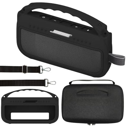 JCHPINE Silicone Cover and Carrying Case for Bose SoundLink Flex Speaker | Protective Cases with Handle and Shoulder Strap, Soft Silicone Cover and Hard Travel Case (Black) - color: Black Case