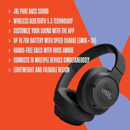 JBL T720BTBLK Tune 720BT Over The Ear Headphones - Black