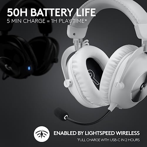 Logitech G PRO X 2 Lightspeed Wireless Gaming Headset - White | Bluetooth/USB/3.5mm Aux for PC, Detachable Boom Mic, DTS:X 2.0—7.1 Surround, 50mm Graphene Drivers - color: White