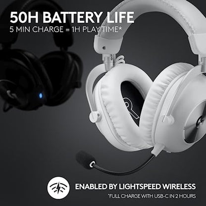 Logitech G PRO X 2 Lightspeed Wireless Gaming Headset - White | Bluetooth/USB/3.5mm Aux for PC, Detachable Boom Mic, DTS:X 2.0—7.1 Surround, 50mm Graphene Drivers - color: White