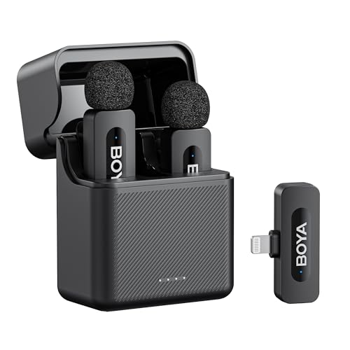 BOYA V3 Wireless Lavalier Microphone for iPhone with MFi Certified Lightning Port, 36H Battery Life with Charging Case, Noise Canceling Clip on Lapel Microphone Wireless Mini Mic for Video Recording