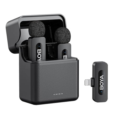 BOYA V3 Wireless Lavalier Microphone for iPhone with MFi Certified Lightning Port, 36H Battery Life with Charging Case, Noise Canceling Clip on Lapel Microphone Wireless Mini Mic for Video Recording