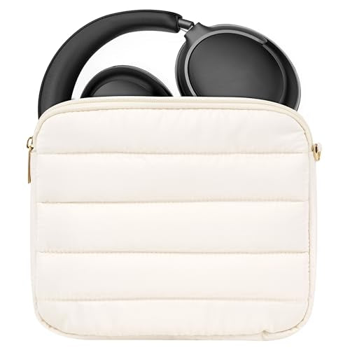 Geekria NOVA Headphones Puffy Pouch Compatible with Bose QC Ultra, JBL Tour One M3, Skullcandy Hesh ANC, Soft Shell Replacement Protective Travel Carrying Bag with Cable Storage (Ivory) - color: Ivory