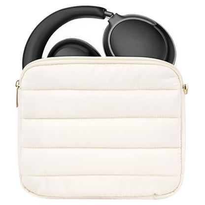 Geekria NOVA Headphones Puffy Pouch Compatible with Bose QC Ultra, JBL Tour One M3, Skullcandy Hesh ANC, Soft Shell Replacement Protective Travel Carrying Bag with Cable Storage (Ivory) - color: Ivory