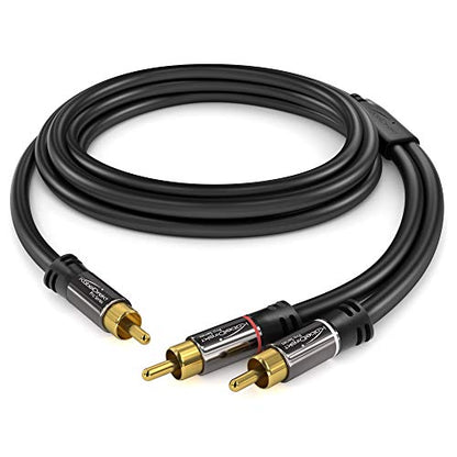 KabelDirekt – RCA/Phono Y Cable – 1×2 – 15ft | Coax, male/male plugs, analog/digital, adapter for subs/amps/Hi-Fis/home theater/receivers, black - size: 15 feet, style: 1-Pack