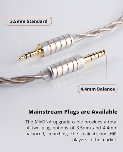 NICEHCK MixDNA IEM Cable, 6N Silver-Plated Copper IEM Upgrade Cable, OFC Mixed in-Ear Monitors Cords, Earphone Balanced Cables with 3.5mm/4.4mm Plugs for Audiophile Singers (4.4mm with QDC) - size: 4.4mm With QDC
