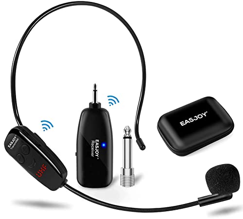 Wireless Microphone Headset,Rechargable UHF Transmitter & Receiver Microphones System,2 in 1 Mic for Voice Amplifier,Pa System,Stage Speaker,Singing,Speaking,-Not Suitable for iphone & Smartphones