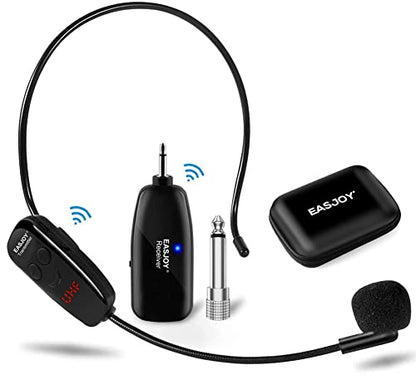 Wireless Microphone Headset,Rechargable UHF Transmitter & Receiver Microphones System,2 in 1 Mic for Voice Amplifier,Pa System,Stage Speaker,Singing,Speaking,-Not Suitable for iphone & Smartphones