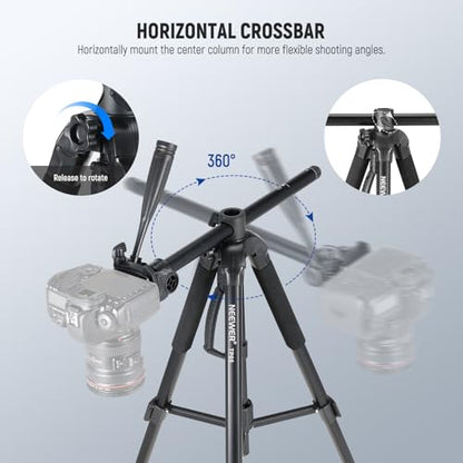 NEEWER Basics TP05 74" Video Tripod Monopod, 3 Way Pan Tilt Head Phone Holder Compatible with iPhone DSLR, Travel Recording Stand, Overhead Camera Mount, Crossbar, 17.6lb Load - style: TP05 w/Phone Holder