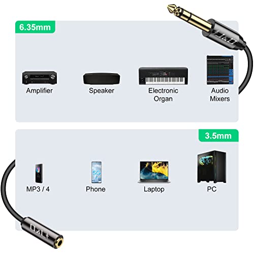 J&D 6.35mm (1/4 inch) to 3.5mm (1/8 inch) Headphone Jack Adapter 9 Feet, Gold Plated 3.5mm Female TRS to 6.35mm Male TRS Stereo Audio Cable for Guitar Amp, Amplifiers, Headphones Extension Cable - size: 9 Feet