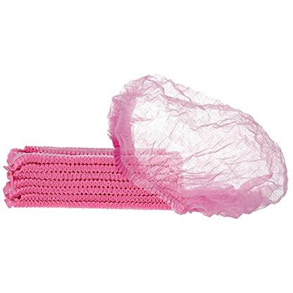100 Pcs Disposable Nonwoven Bouffant Caps 21 Inch Hair Net Elastic Cap Hair Cover Hats for Beauty Salon Hospital Spa Catering Dust-free Workspace(Pink) - color: Pink