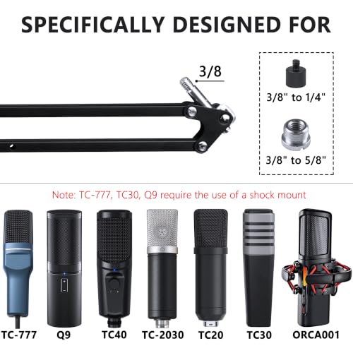 Geekria Adjustable Microphone Boom Arm Compatible with TONOR TC-777, TC30, TC40, TC-2030, Q9, ORCA001, Desk Mic Stand with Flange Mount for Podcasting, Streaming, Recording, Home Studio