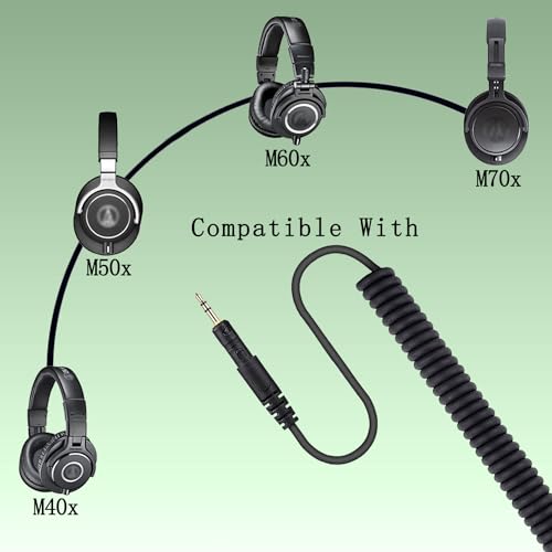 M50x Cable Coiled AUX Cord Compatible with Audio-Technica ATH-M40x ATH-M60x ATH-M70x Headphone with 6.35mm(1/4 inch) Adapter for Musician Audiophile 2.5mm to 3.5mm