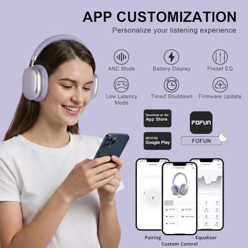 Hybrid Active Noise Cancelling Headphones Over Ear 120H Playtime - color: Purple