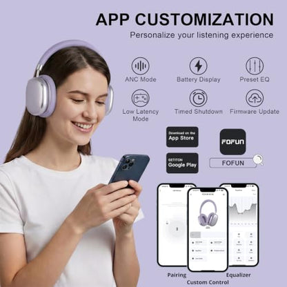 Hybrid Active Noise Cancelling Headphones Over Ear 120H Playtime - color: Purple