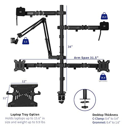 VIVO All-in-One Computer Studio Desk Mount, Mic Boom, Dual Monitor Mount up to 32 inches, Laptop Stand, Livestream Arms Compatible with Cameras, Lighting, Phone/Tablet Adapters, STAND-LIVE2L