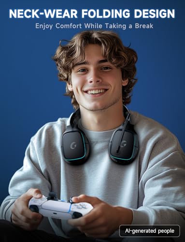 Gvyugke 2.4GHz Wireless Gaming Headsets for PS5, PS4, PC, Switch,MatteBlack | Bluetooth 5.3 Gaming Headphones with Noise Canceling Mic, 7.1 Surround Sound, 70H Battery, Blue Lighting - color: Matte Black