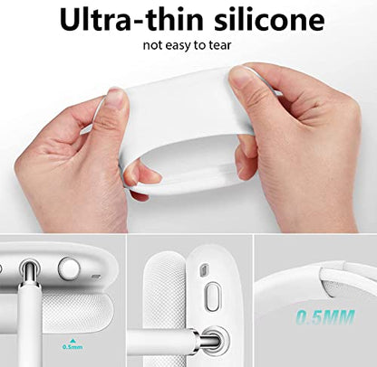 Case Cover for AirPods Max,Anti-Scratch Soft Silicone with Gold Heart Pattern Ear Cups Case Cover/Ear Pad Cover/Headband Cover for Apple Airpod Max Headphones (White) - color: White