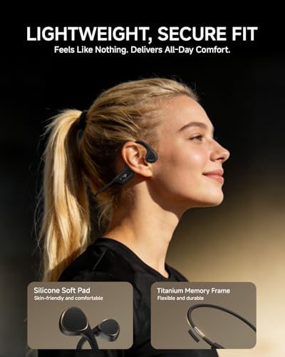 PSIER Bone Conduction Headphones, 2026 Upgrade Open Ear Running Headphones | Bluetooth 6.0, 10Hrs Playtime, 23g Lightweight Comfort, IPX5 Waterproof, Bone Conduction Earbuds with Mic for Gym, Workouts - color: Matte Black
