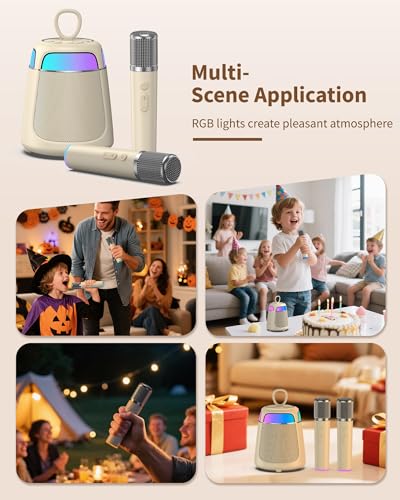 JAMELO Karaoke Machine for Kids & Adults Portable Bluetooth Speaker with 2 Wireless Karaoke Microphones 360° Stereo Sound 8H Playtime RGB Light Gift for Birthday Home Parties & Outdoor Gatherings