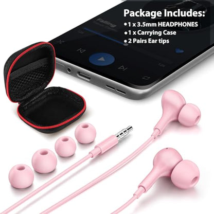 3.5mm Wired Earbuds Headphones with Mic for School Airplane Students Pink | Noise Canceling High Sound Quality 3.5mm Jack Earphones Tablets Computer Laptop for iPod/iPad for MP3/MP4/iPhone 6 5S Pink