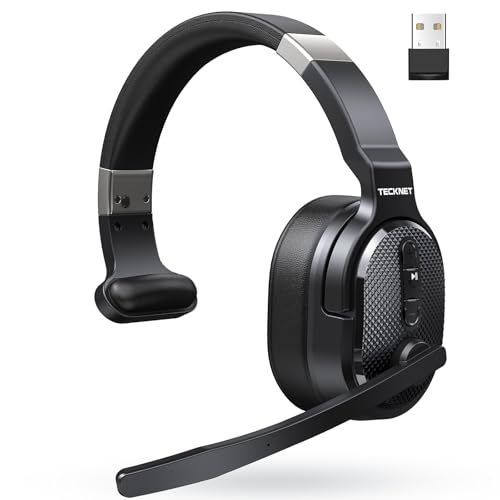 TECKNET Bluetooth Trucker Wireless Headset, Noise Cancelling Mic for Work | Single Ear, 50Hrs Battery, 3 EQ Music Modes, Clear Mic Wireless Headset for PC, Truck Drivers, Office & Call Center - size: OS-Single Ear