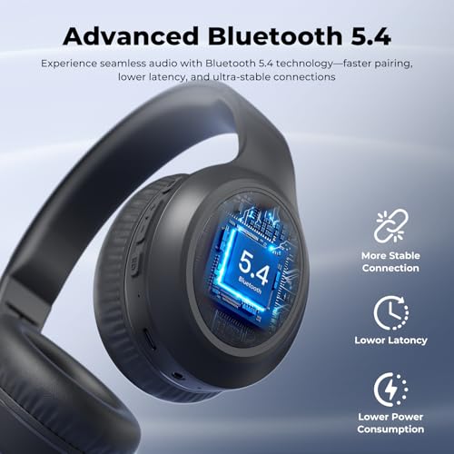Headphones Wireless Over Ear , 70 Hours Playtime Bluetooth Headphones Built-in Microphone, Foldable Lightweight Headset with Bluetooth 5.4, HiFi Stereo Sound for PC Cellphone Travel Office (Black) - color: Black