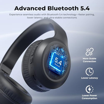 Headphones Wireless Over Ear , 70 Hours Playtime Bluetooth Headphones Built-in Microphone, Foldable Lightweight Headset with Bluetooth 5.4, HiFi Stereo Sound for PC Cellphone Travel Office (Black) - color: Black