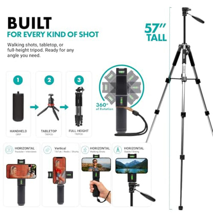 Movo iVlogger-PRO Vlogging Kit for iPhone with Mic, Light, and Tripod | Professional YouTube Starter Kit for iPhone and Android with VXR10 Mic, Rechargeable RGB Light, Two Tripods, Case, and More