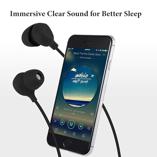 GEEKRIA Sleeping Headphones for Side Sleepers, 3.5mm Wired Soft Silicone in-Ear Earbuds with Mic & Volume Control, Noise Cancelling Earphones for Sleep, Travel & Meditation (3.9FT) - color: Black