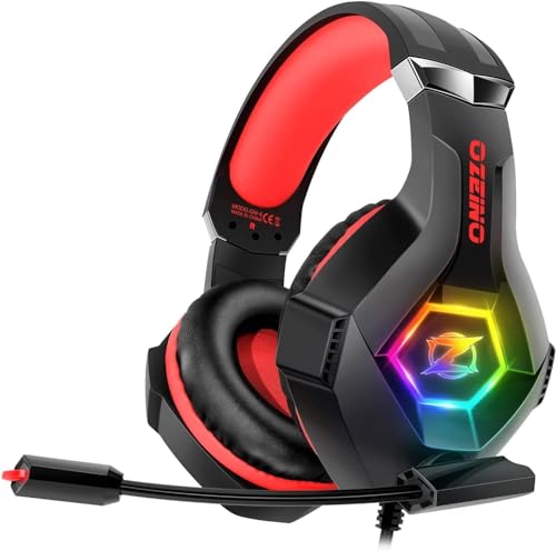 Ozeino Gaming Headset for PC, Ps4, Ps5, Xbox Headset with 7.1 Surround Sound, Gaming Headphones with Noise Cancelling Mic RGB Light Over Ear Headphones for Xbox Series X/S, Switch -Red - color: Red