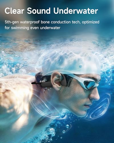 Bone Conduction Swimming Headphones with 32GB MP3 Player | IP68 Waterproof Open-Ear Wireless Sports Headphones, 10H Playtime, Bluetooth 6.0, Secure Fit for Running Swimming Surfing - color: Grey