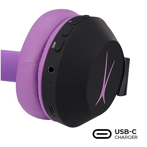 Altec Lansing Kid Safe Noise Cancelling Wireless Headphones 15H Battery, 85dB Volume Limit, Foldable Design Powerful Sound, Active Noise Cancellation Perfect for Kids Ages 7+ - color: Blackout Purple