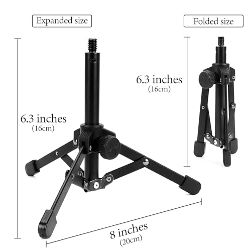 GEEKRIA for Creators Tabletop Tripod Mic Stand, Desktop Mic Stand with Foldable Non-Slip Feet, Compatible with Behringer XM8500, C-1, CAD Audio GXL2200, Marantz Pro MPM-1000, Nady SCM-1000