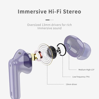 Wireless Earbuds, Bluetooth 5.4 Headphones in Ear with HiFi Stereo Deep Bass, 4 ENC Noise Cancelling Mic Wireless Earphones 40H, in-Ear Earbud Bluetooth Dual LED Display IP7 Waterproof, Pure-Blue - color: Blue