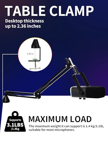 Low Profile Mic Boom Arm - YOUSHARES Boom Arm for Blue Yeti Fifine AM8 K688 QuadCast SoloCast AT2020, Adjustable Low Profile Microphone Arm for Podcast Streaming Gaming Studio