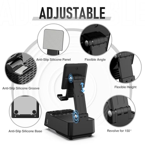 Cell Phone Stand with Wireless Bluetooth Speaker, HD Stereo Sound, Foldable - color: Dark