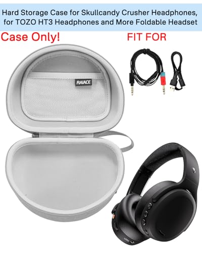 RAIACE Hard Storage Case Compatible with Skullcandy Crusher Over-Ear Headphones, for TOZO HT3 Headphones and More Foldable Headset, Travel Carrying Bag. (Case Only)-Gray - color: Gray