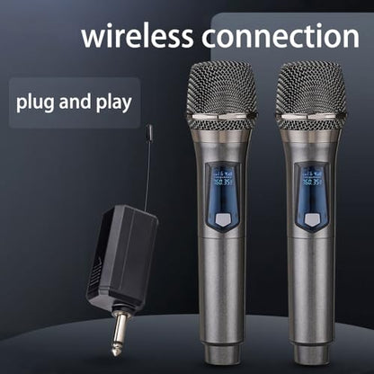 Wireless Dual Microphone,Handheld Dynamic mic,Karaoke Singing, Weddings DJ,Party, Church, Classroom use, 200 feet, Gray.(2 Versions Randomly Shipped)